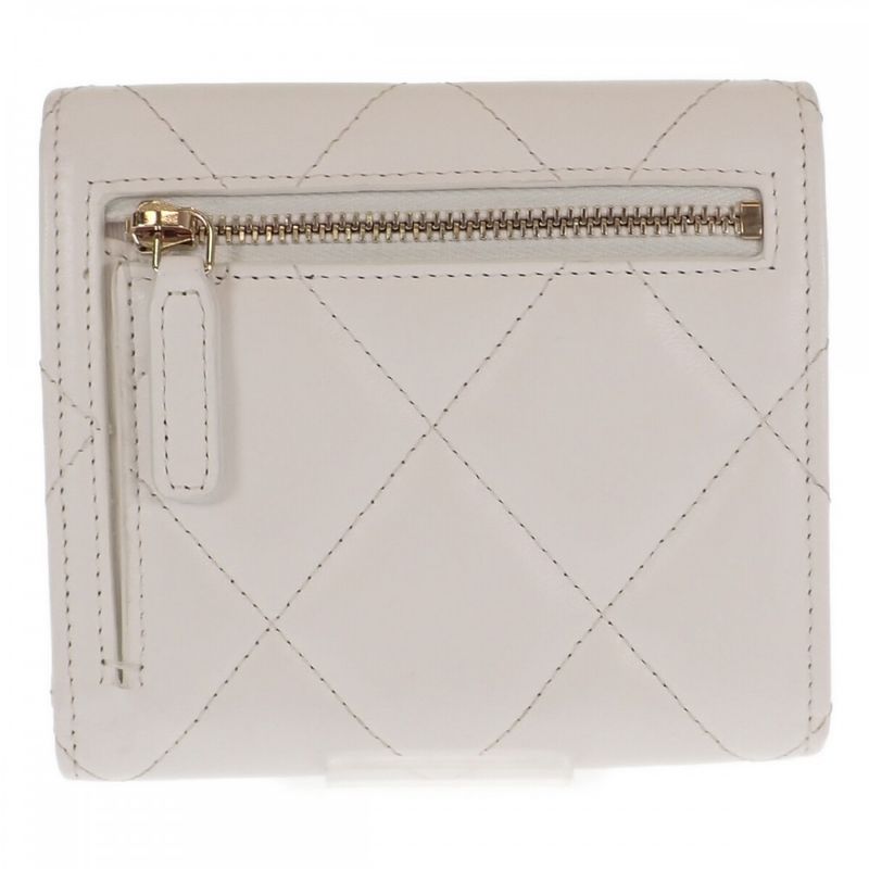 Chanel 19 Flap Wallet Ap2809 Trifold Wallet Lambskin White Gold Hardware Ladies