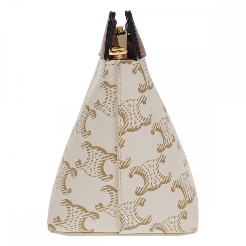 Celine Small Travel 10c762djp.01ta Pouch Polyurethane Leather White Gold