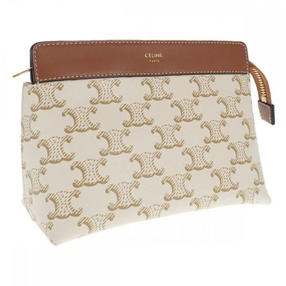 Celine Small Travel 10c762djp.01ta Pouch Polyurethane Leather White Gold