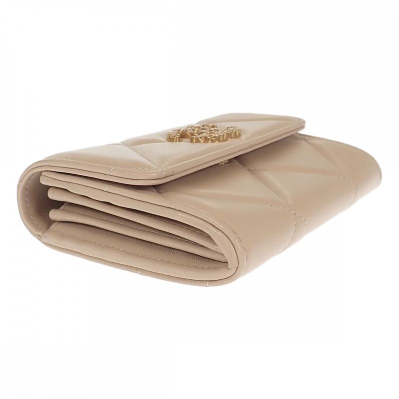 Chanel 19 Flap Wallet Ap2700_b04852_n5025 Bifold Wallet Lambskin Beige Gold