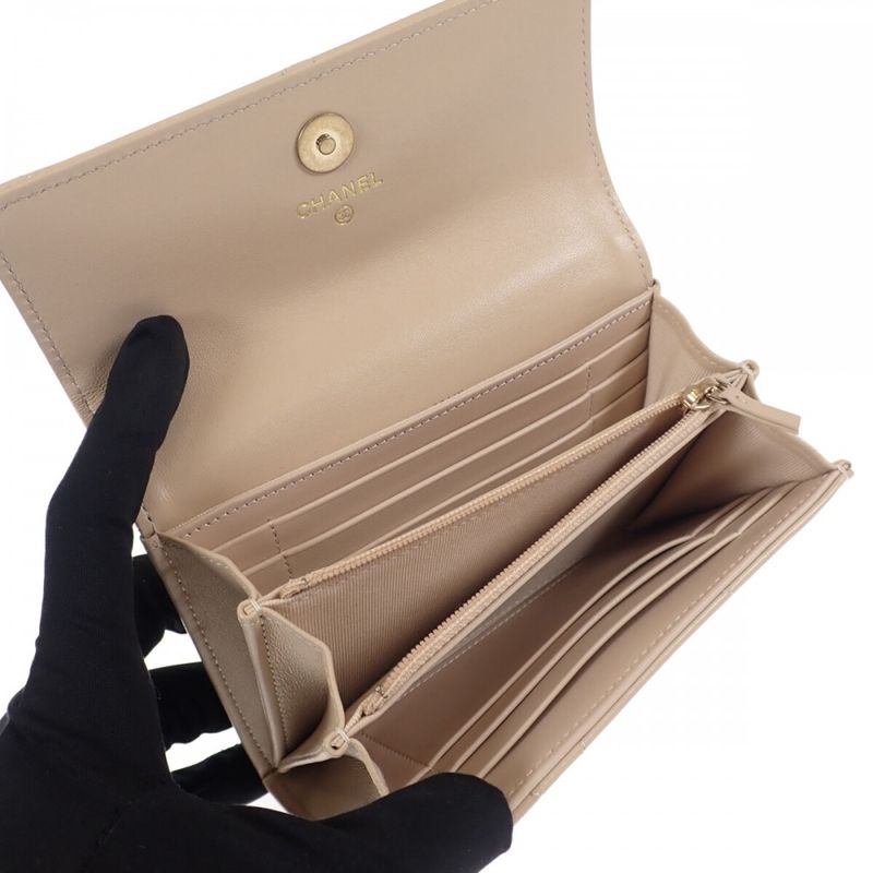Chanel 19 Flap Wallet Ap2700_b04852_n5025 Bifold Wallet Lambskin Beige Gold