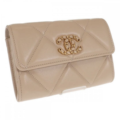 Chanel 19 Flap Wallet Ap2700_b04852_n5025 Bifold Wallet Lambskin Beige Gold
