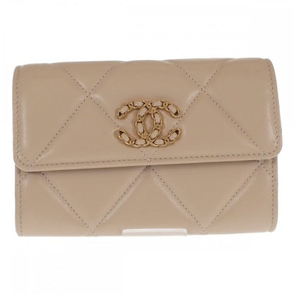 Chanel 19 Flap Wallet Ap2700_b04852_n5025 Bifold Wallet Lambskin Beige Gold