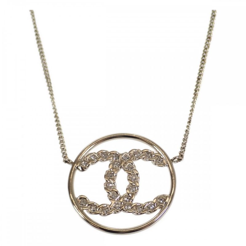 Chanel CC Circle Pendant Necklace Metal Gold Men's Women's [A Rank]