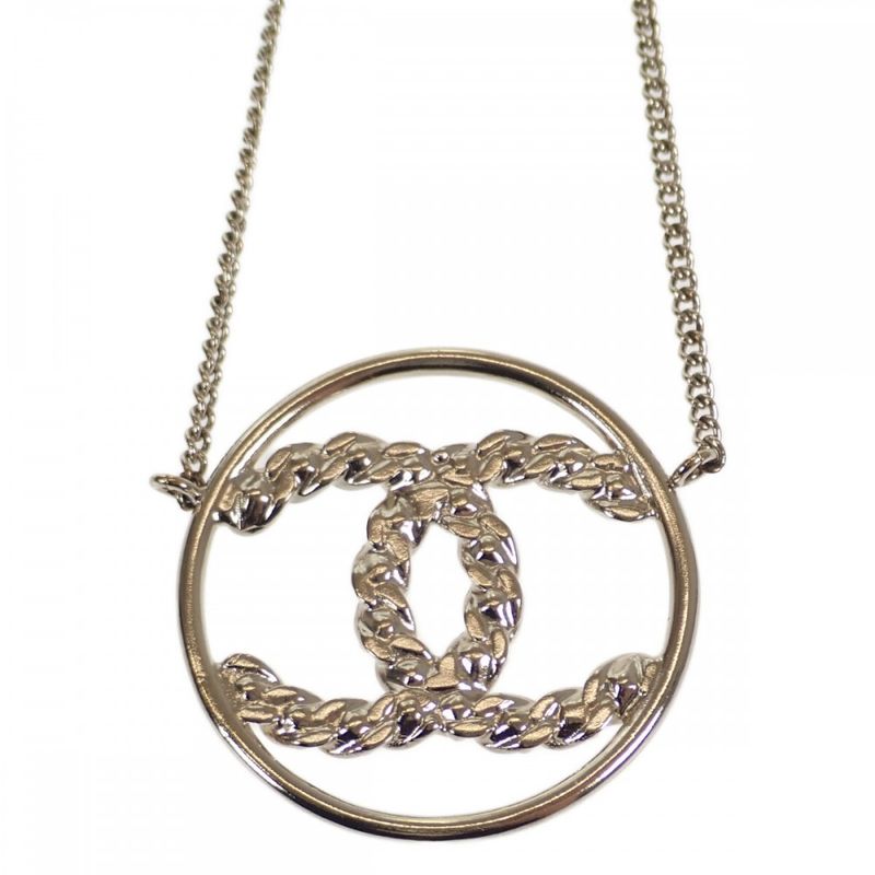 Chanel CC Circle Pendant Necklace Metal Gold Men's Women's [A Rank]