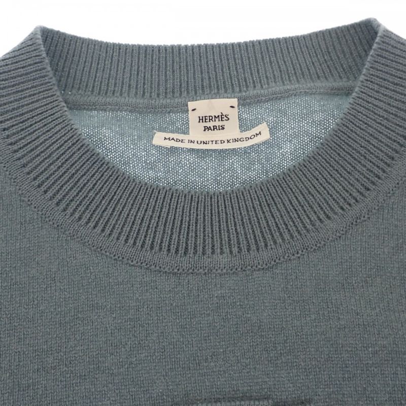 Hermes H Lift Knit Top 40 2h2663d1 Short Sleeve T-shirt Cashmere Bleu Lichen