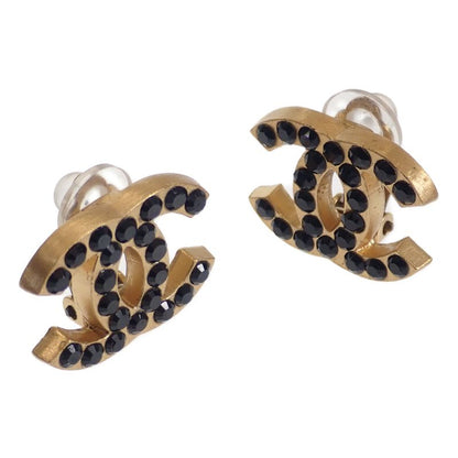 Chanel Coco Mark Earrings Metal Rhinestone Gold Ladies [AB Rank]