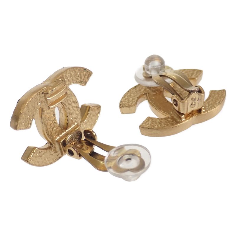 Chanel Coco Mark Earrings Metal Rhinestone Gold Ladies [AB Rank]