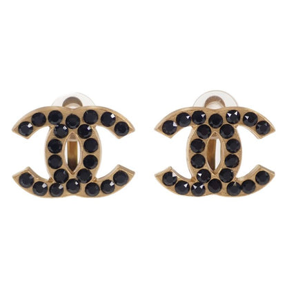 Chanel Coco Mark Earrings Metal Rhinestone Gold Ladies [AB Rank]