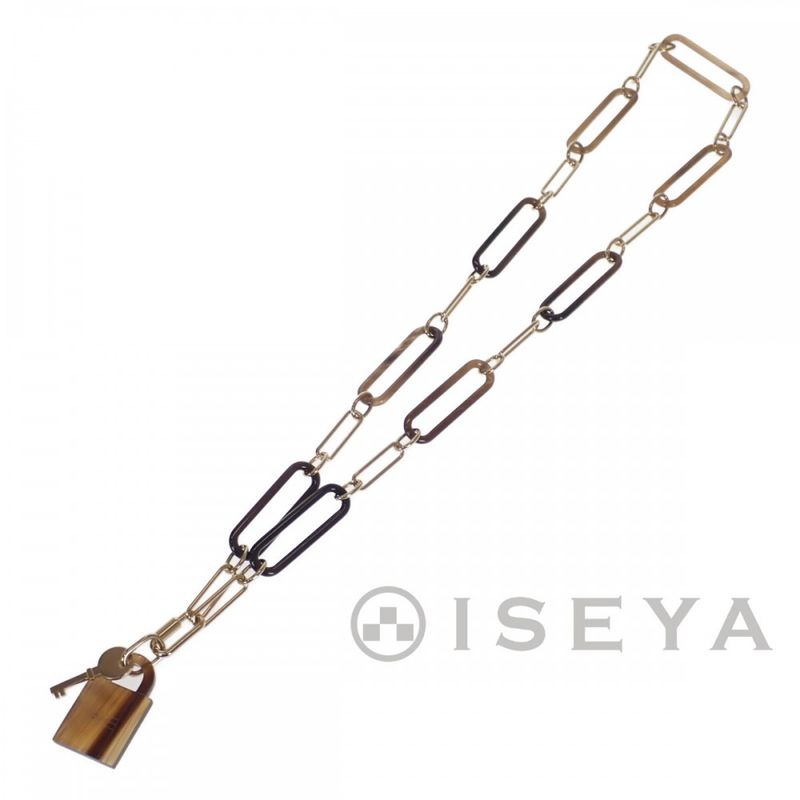 [SA Rank] Hermes Amulet Padlock GM Necklace Buffalo Horn Brown Gold Ladies Iseya