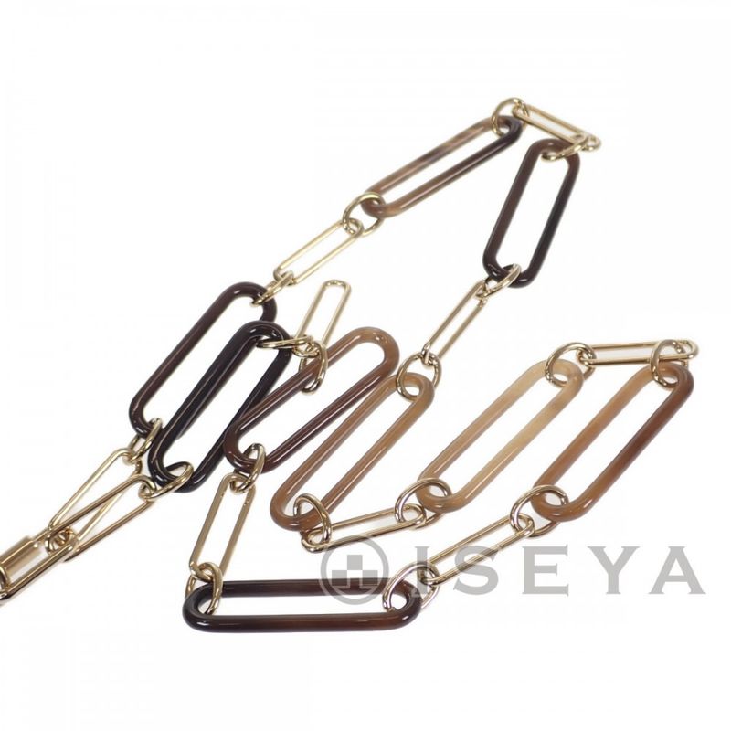 [SA Rank] Hermes Amulet Padlock GM Necklace Buffalo Horn Brown Gold Ladies Iseya