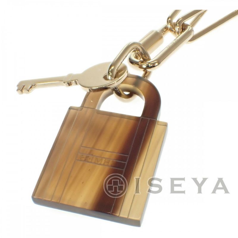 [SA Rank] Hermes Amulet Padlock GM Necklace Buffalo Horn Brown Gold Ladies Iseya