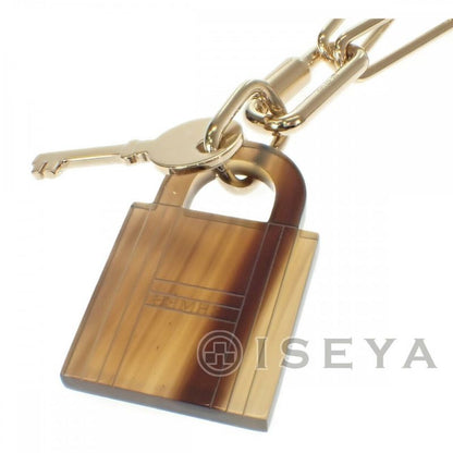[SA Rank] Hermes Amulet Padlock GM Necklace Buffalo Horn Brown Gold Ladies Iseya