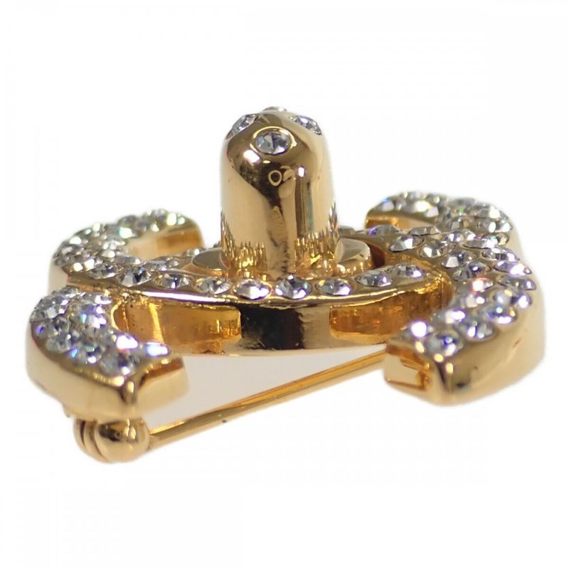 Chanel CC Turnlock Brooch GP Rhinestone Gold Ladies [AB Rank