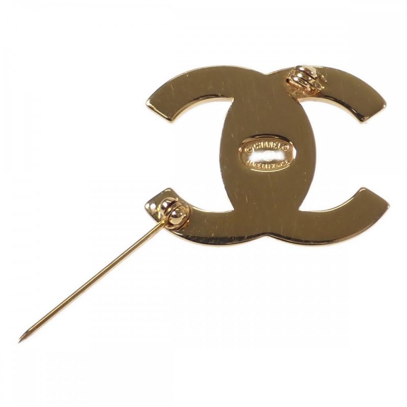 Chanel CC Turnlock Brooch GP Rhinestone Gold Ladies [AB Rank