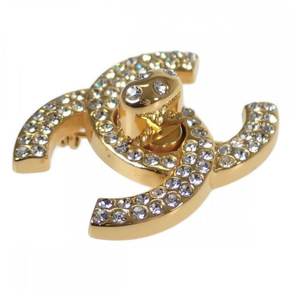 Chanel CC Turnlock Brooch GP Rhinestone Gold Ladies [AB Rank