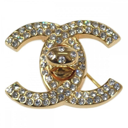 Chanel CC Turnlock Brooch GP Rhinestone Gold Ladies [AB Rank
