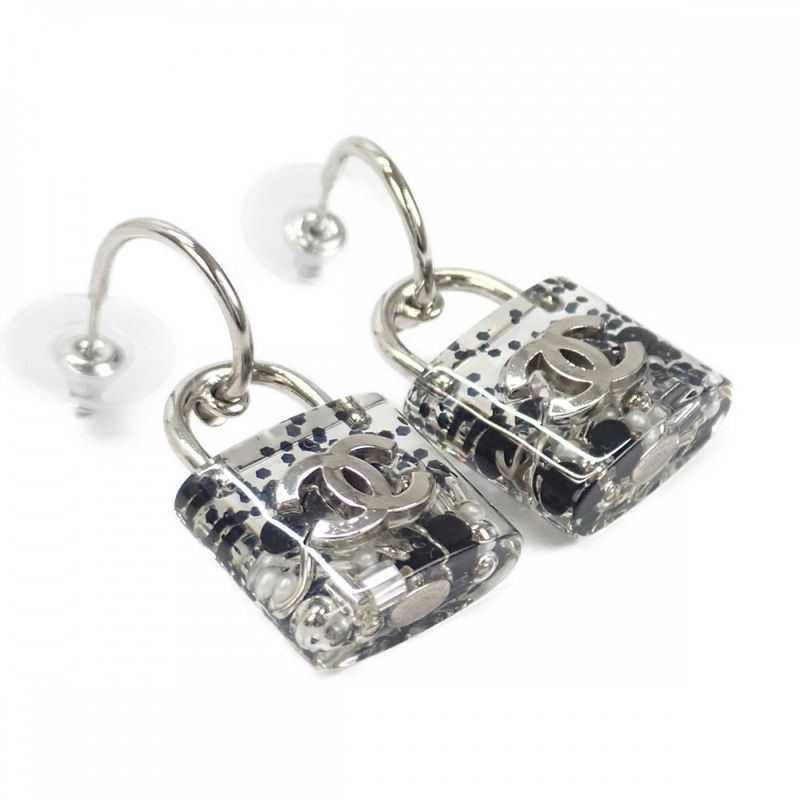Chanel Coco Mark Cadenna 14K A88942 Earrings Metal Silver Ladies [AB Rank