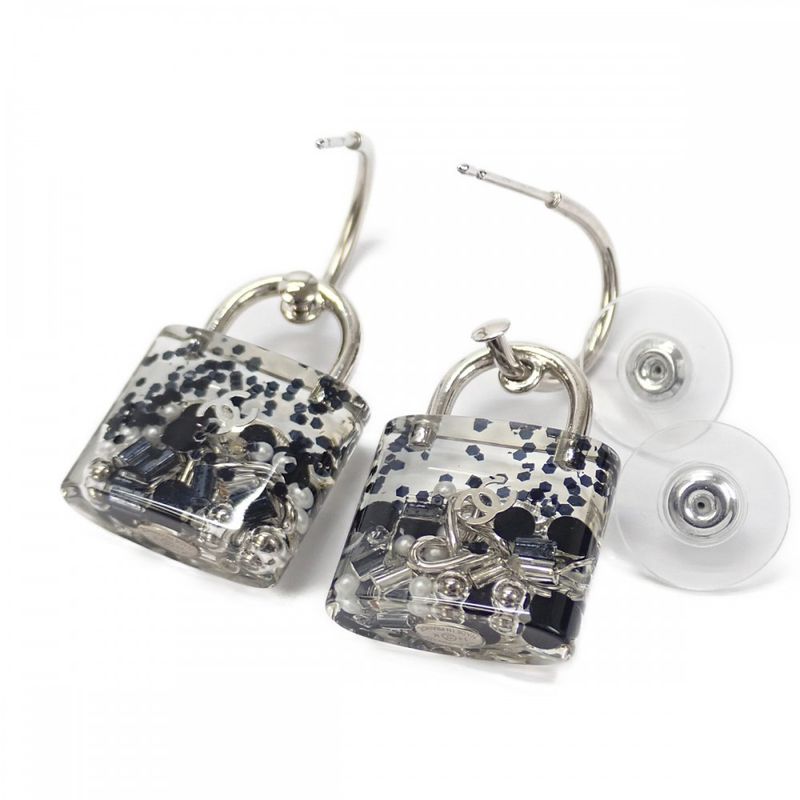 Chanel Coco Mark Cadenna 14K A88942 Earrings Metal Silver Ladies [AB Rank