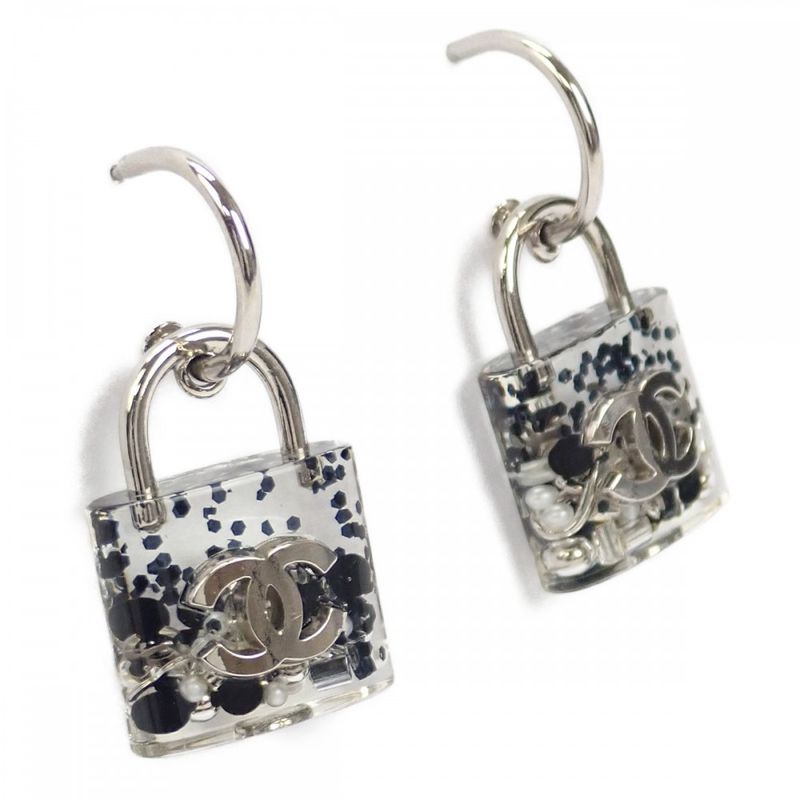 Chanel Coco Mark Cadenna 14K A88942 Earrings Metal Silver Ladies [AB Rank