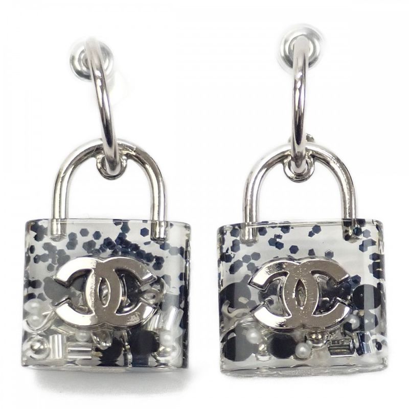 Chanel Coco Mark Cadenna 14K A88942 Earrings Metal Silver Ladies [AB Rank