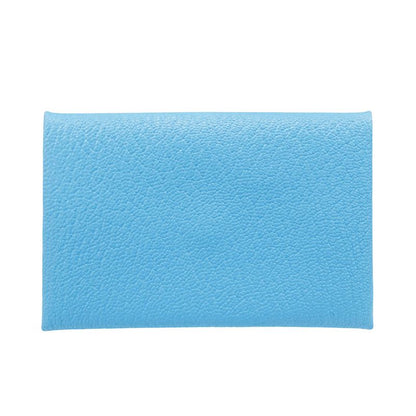 Hermes Card Case Ladies Men Brand Calvi Chevre Blue Aztec Business Card Holder