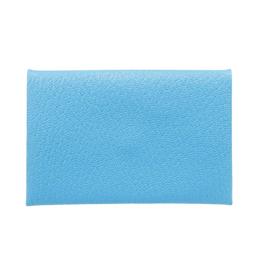 Hermes Card Case Ladies Men Brand Calvi Chevre Blue Aztec Business Card Holder