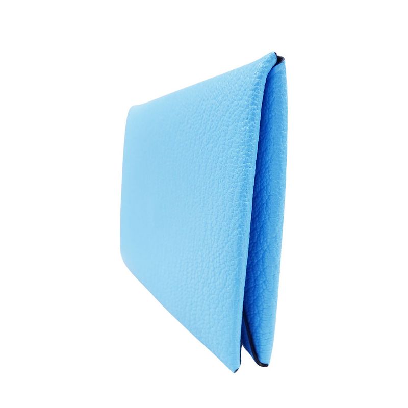 Hermes Card Case Ladies Men Brand Calvi Chevre Blue Aztec Business Card Holder