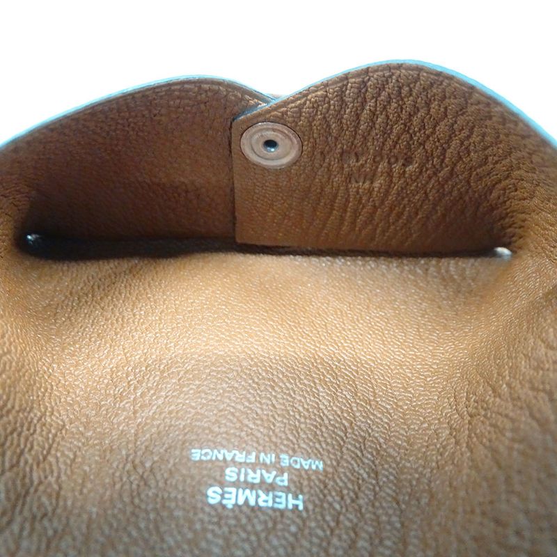 Hermes Card Case Ladies Men Brand Calvi Chevre Blue Aztec Business Card Holder