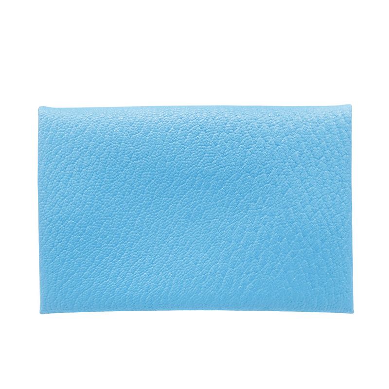 Hermes Card Case Ladies Men Brand Calvi Chevre Blue Aztec Business Card Holder