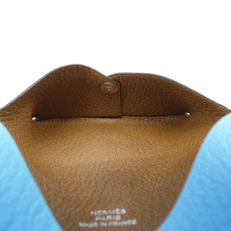 Hermes Card Case Ladies Men Brand Calvi Chevre Blue Aztec Business Card Holder