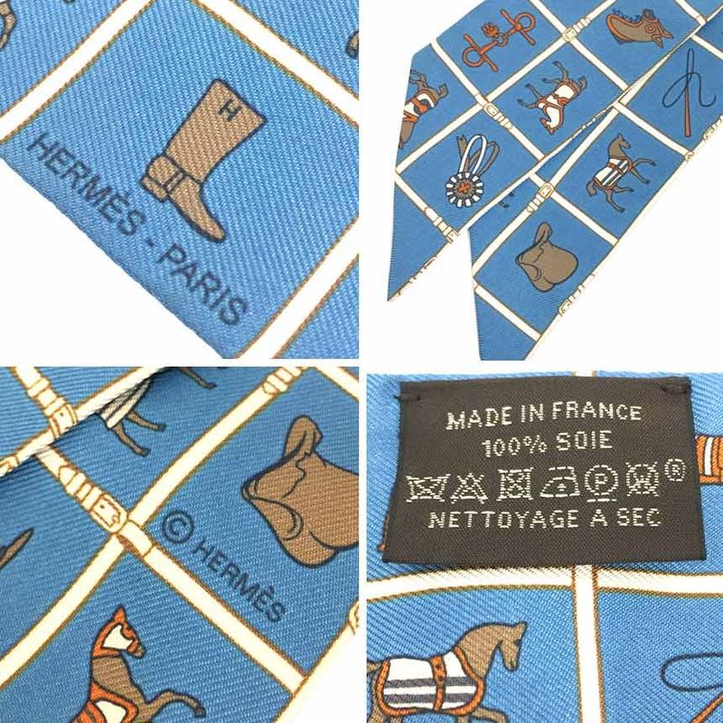 Hermes Twilly Tie Scarf Couvertures Et Tenues De Jour Horsewear Blue Aq11758