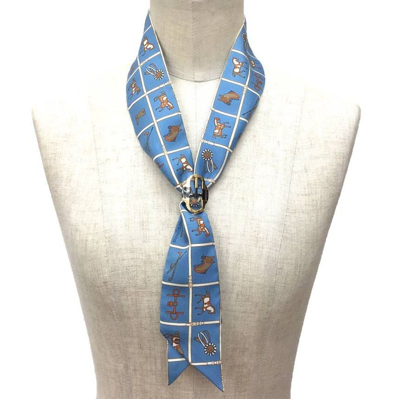 Hermes Twilly Tie Scarf Couvertures Et Tenues De Jour Horsewear Blue Aq11758