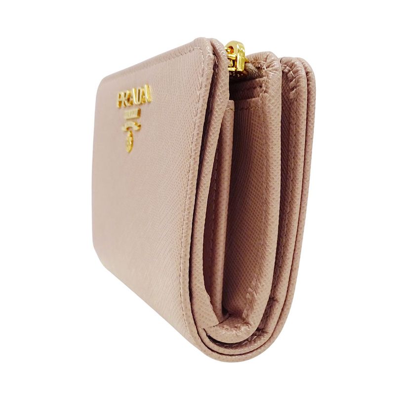 Prada Wallet Women's Brand Bifold Wallet Saffiano Pink Beige 1ml018 Compact