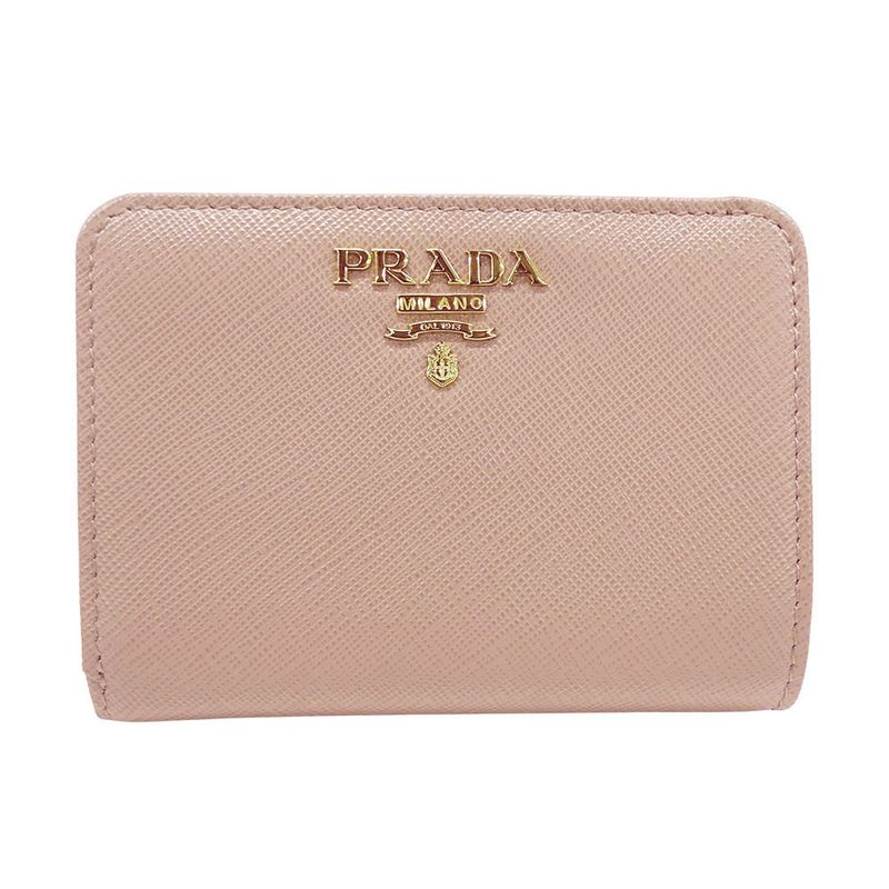 Prada Wallet Women's Brand Bifold Wallet Saffiano Pink Beige 1ml018 Compact