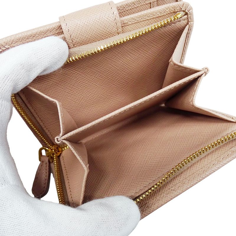 Prada Wallet Women's Brand Bifold Wallet Saffiano Pink Beige 1ml018 Compact