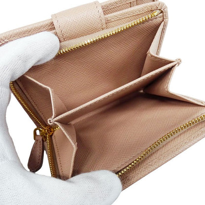 Prada Wallet Women's Brand Bifold Wallet Saffiano Pink Beige 1ml018 Compact