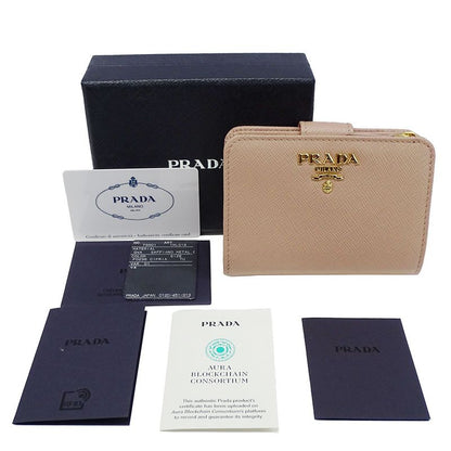 Prada Wallet Women's Brand Bifold Wallet Saffiano Pink Beige 1ml018 Compact