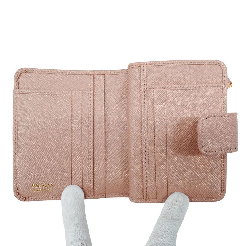 Prada Wallet Women's Brand Bifold Wallet Saffiano Pink Beige 1ml018 Compact