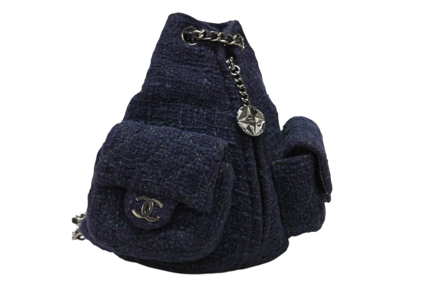 Chanel Tweed Backpack Mini Navy Silver — view 3