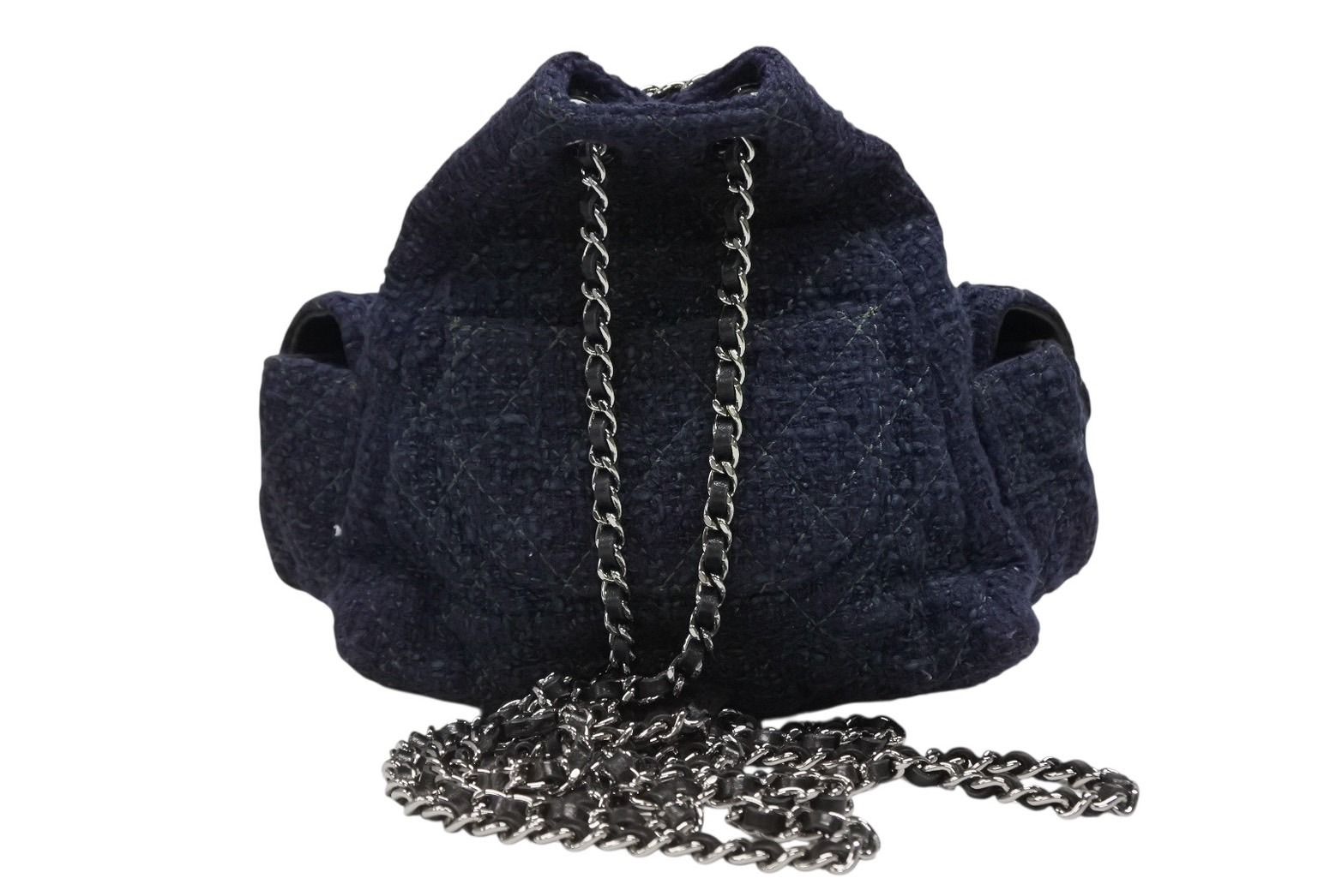 Chanel Tweed Backpack Mini Navy Silver — view 2