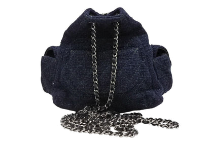 Chanel Tweed Backpack Mini Navy Silver — view 2