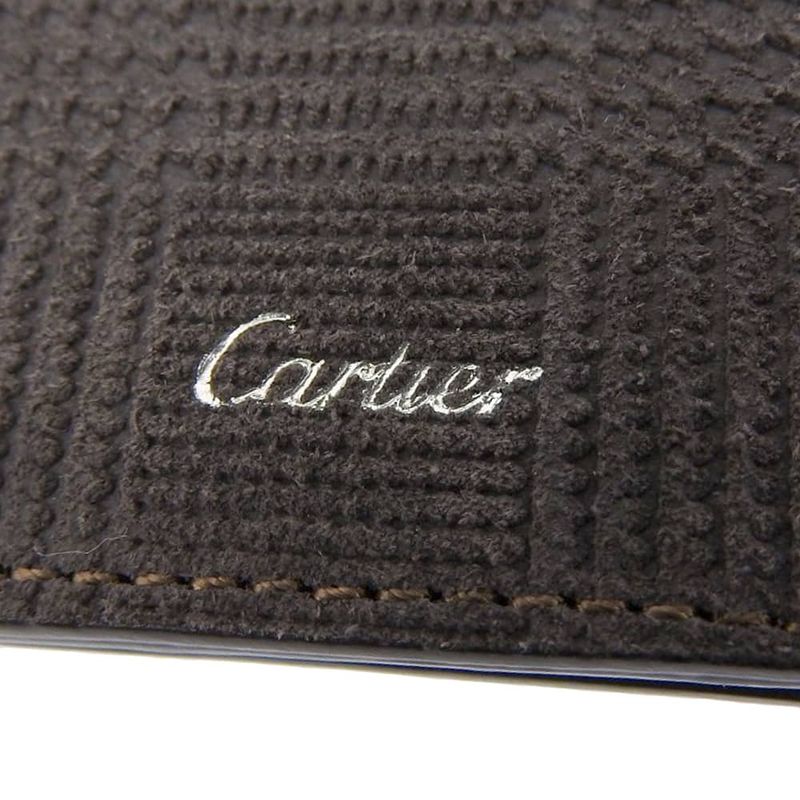 Unused With Box Cartier 2012 Item L3001156 Glen Check Suede Leather 8cc Wallet
