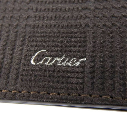 Unused With Box Cartier 2012 Item L3001156 Glen Check Suede Leather 8cc Wallet