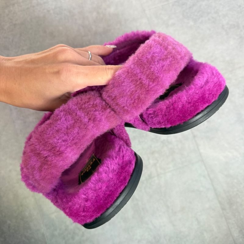 Fendi Boa Strap Sandals 37 Zucca Pattern 24cm (9.45in) Purple Mouton Shoes Flat
