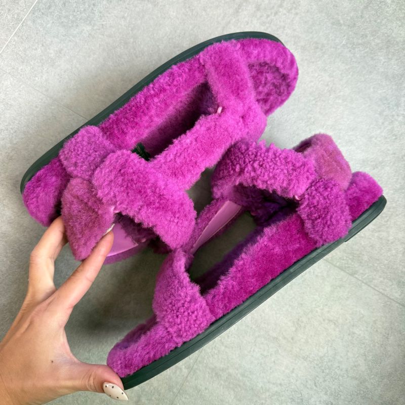 Fendi Boa Strap Sandals 37 Zucca Pattern 24cm (9.45in) Purple Mouton Shoes Flat