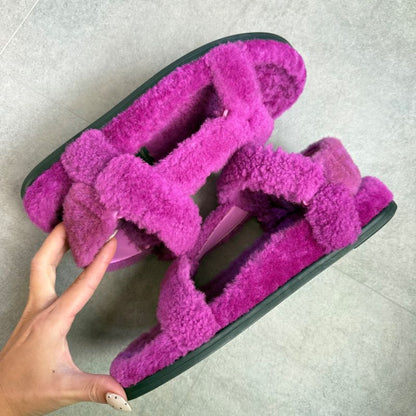 Fendi Boa Strap Sandals 37 Zucca Pattern 24cm (9.45in) Purple Mouton Shoes Flat