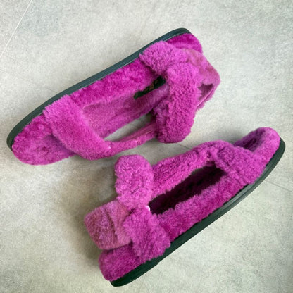 Fendi Boa Strap Sandals 37 Zucca Pattern 24cm (9.45in) Purple Mouton Shoes Flat
