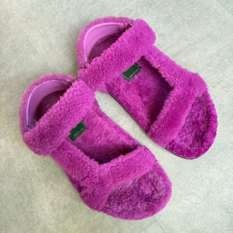 Fendi Boa Strap Sandals 37 Zucca Pattern 24cm (9.45in) Purple Mouton Shoes Flat