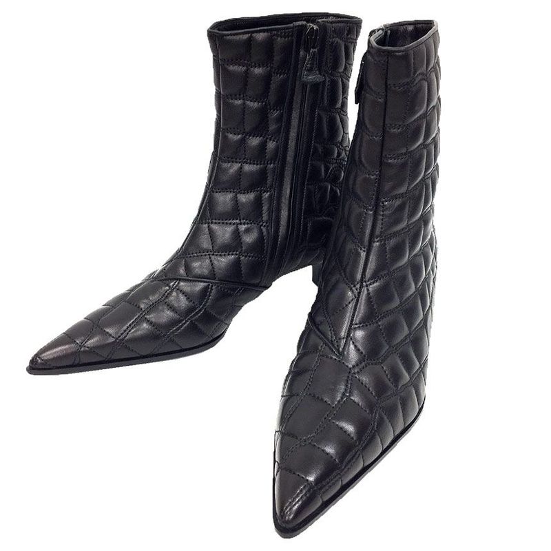 Hermes Quilted Leather Short Boots Women's 37 Size Black Unused Aq11643